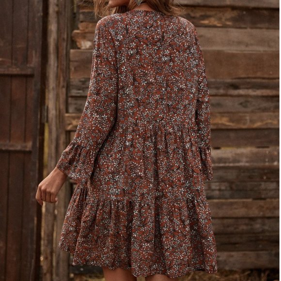 Boho Floral Flounce Sleeve Smock Dress - Picture 4 of 6